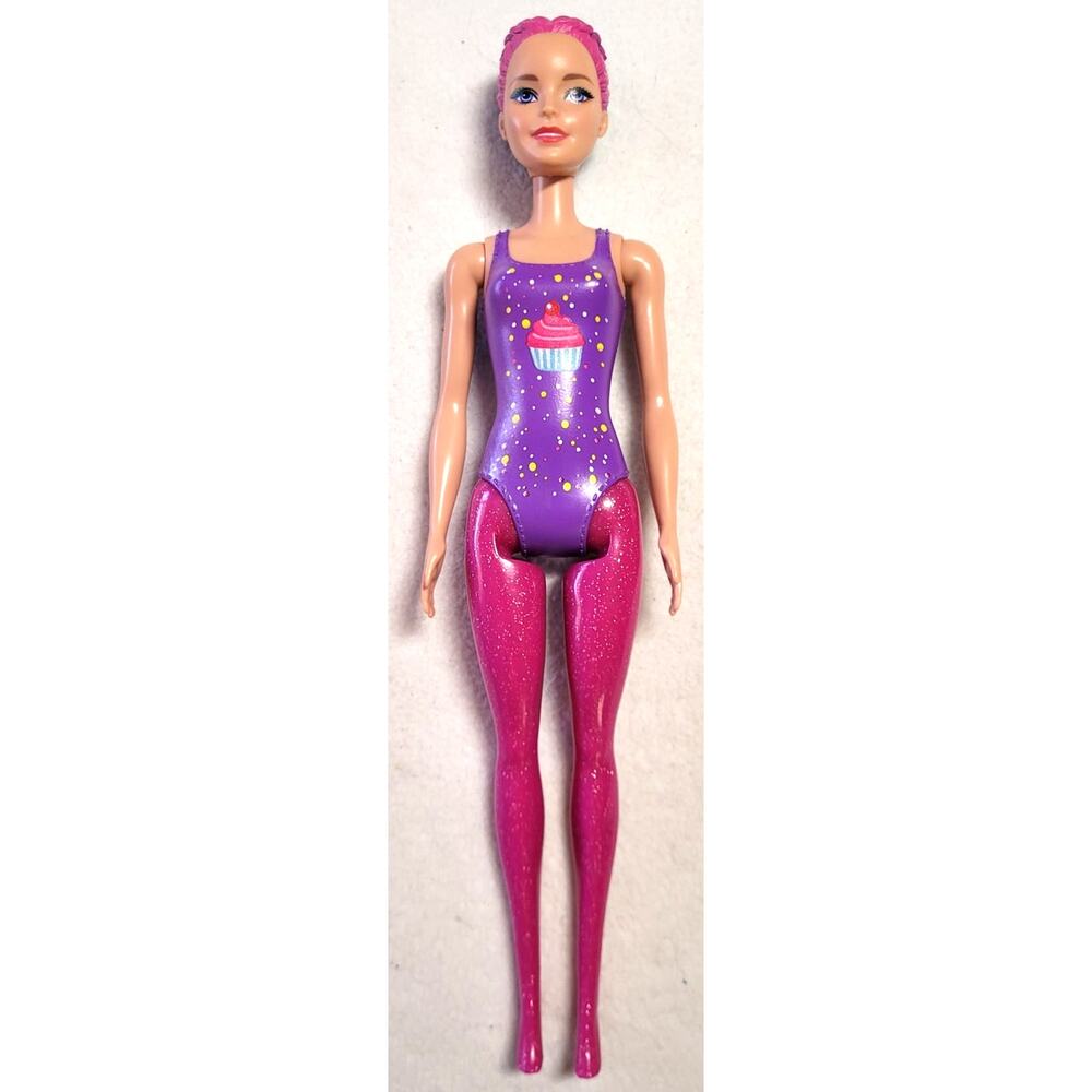 2021 Barbie Color Reveal Glitter Doll Cupcake Molded Swimsuit Pink Glitter Legs